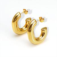 Stainless Steel Stud Earrings 304 Stainless Steel plated & for woman golden Sold By Pair