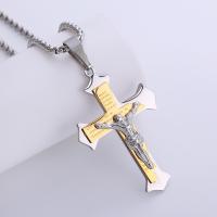 Jewelry Cruach dhosmálta muince, 304 Cruach dhosmálta, Cross, plátáilte, unisex, dath bunaidh, Fad Thart 60 cm, Díolta De réir PC