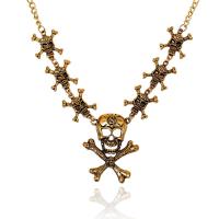 Collier Halloween, alliage de zinc, avec 5cm chaînes de rallonge, crane, Halloween Design & bijoux de mode & unisexe, doré, protéger l'environnement, sans nickel, plomb et cadmium, Longueur Environ 45 cm, Vendu par PC