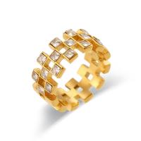 Cubic Zirconia Stainless Steel Finger Ring 304 Stainless Steel 18K gold plated fashion jewelry & micro pave cubic zirconia & for woman golden Sold By PC