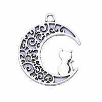 Zinc alliage Moon pendentifs, alliage de zinc, lune, Plaqué de couleur d'argent, bijoux de mode & unisexe & creux, protéger l'environnement, sans nickel, plomb et cadmium, 30x26mm, Vendu par PC