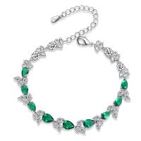 Messing Armbanden, met Cubic Zirconia, met 5cm extender keten, silver plated, mode sieraden & voor vrouw, groen, nikkel, lood en cadmium vrij, Lengte Ca 17 cm, Verkocht door PC