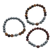 Bracelets naturelles Tiger Eye, oeil de tigre, avec hématite non magnétique, longueur différente pour le choix & unisexe & normes différentes pour le choix, Vendu par brin