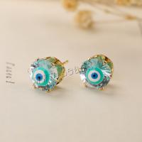 Evil Eye Earrings Brass Round plated fashion jewelry & micro pave cubic zirconia & enamel nickel lead & cadmium free 10mm Sold By Pair