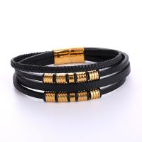 Pulseras de Cordón de PU, acero inoxidable 304, con Cuero de PU, chapado, para hombre, dorado, longitud aproximado 21 cm, Vendido por UD