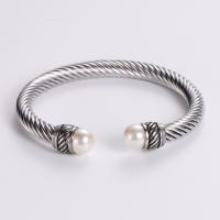 Rozsdamentes acél bangle, 304 rozsdamentes acél, -val Műanyag Pearl, galvanizált, az ember, az eredeti szín, Belső átmérő:Kb 62mm, Által értékesített PC