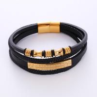 PU Leather Cord Bracelets 316L Stainless Steel with PU Leather plated for man golden Length Approx 21 cm Sold By PC