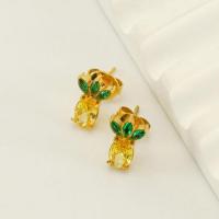 Roestvrij staal Stud Earrings, 304 roestvrij staal, Ananas, 18K verguld, mode sieraden & micro pave zirconia & voor vrouw, gouden, 10mm, Verkocht door pair