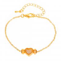 Pulseras de latón, metal, con 1.96inch extender cadena, Corazón, chapado en color dorado, Joyería & para mujer & con diamantes de imitación, dorado, libre de níquel, plomo & cadmio, longitud aproximado 6.69 Inch, Vendido por UD