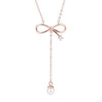 Cubic Zircon Micro Pave 925 Sterling Silver Necklace with Plastic Pearl with 5CM extender chain plated micro pave cubic zirconia & for woman Length Approx 40 cm Sold By PC