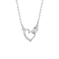 Circón cúbico micr3ofono pavimenta collar de plata esterlina, plata de ley 925, con 5CM extender cadena, Corazón, chapado, micro arcilla de zirconia cúbica & para mujer, más colores para la opción, longitud aproximado 40 cm, Vendido por UD