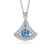 Ciúbach Zirconia Micrimhilseogra réiteodh Sterling Silver muince, 925 Sterling Silver, le Aquamarine, le 5CM slabhra extender, plátáilte, micrea réiteach zirconia ciúbach & do bhean, dathanna níos mó le haghaidh rogha, Fad Thart 40 cm, Díolta De réir PC