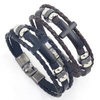 Cowhide Bracelet, le PU & Sinc Alloy, Cross, plátáilte, multilayer & unisex, dathanna níos mó le haghaidh rogha, Fad Thart 8.3 Inse, Díolta De réir PC