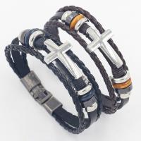 Cowhide Bracelet, le PU & Sinc Alloy, Cross, plátáilte, multilayer & unisex, dathanna níos mó le haghaidh rogha, Fad Thart 8.3 Inse, Díolta De réir PC