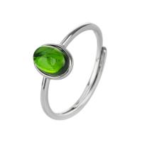 Diopside Cuff Finger Ring, su 925 Sterling Silver, Ovalus, sidabro spalva padengtas, reguliuojamas & moters, bead size 7.8x6.8mm, Dydis:6-8, Pardavė PC