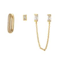 Cubic Zirconia Micro Pave Brass Earring three pieces & fashion jewelry & micro pave cubic zirconia & for woman golden nickel lead & cadmium free Sold By Set