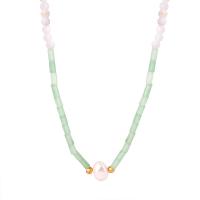 Collier d'acier titane, avec Pierre naturelle & perle d'eau douce cultivée, avec 1.97inch chaînes de rallonge, bijoux de mode & pour femme, Longueur Environ 16.93 pouce, Vendu par PC