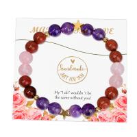 Gemstone Bracelets with Elastic Thread & Brass gold color plated fashion jewelry & for woman mixed colors Length Approx 18 cm Sold By PC