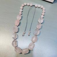 Kvarc Ogrlica, Rose Quartz, s Kabel čvora, Nepravilan, modni nakit & prilagodljiv & za žene, roze, Dužina Približno 50 cm, Prodano By PC