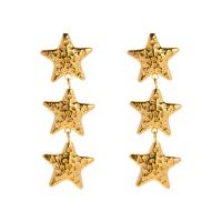 Cruach dhosmálta Buail Earring, 304 Cruach dhosmálta, Star, plátáilte, jewelry faisin, órga, 14.30x40.80mm, Díolta De réir Péire