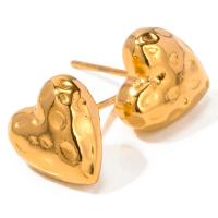 Roestvrij staal Stud Earrings, 304 roestvrij staal, Hart, plated, mode sieraden, gouden, 11.30x11.70mm, Verkocht door pair