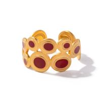 Emaille roestvrij staal vinger ring, 304 roestvrij staal, Ronde, plated, mode sieraden & glazuur, gouden, Ring inner diameter:17.6mm, Verkocht door PC