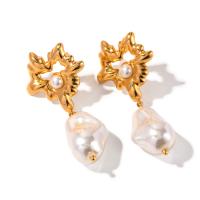 Stainless Steel Drop Earring 304 Stainless Steel with Plastic Pearl plated fashion jewelry golden Sold By Pair