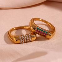 Strass roestvrij staal vinger ring, 316L roestvrij staal, 18K verguld, mode sieraden & verschillende grootte voor keus & voor vrouw & met strass, meer kleuren voor de keuze, Verkocht door PC