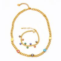 Evil Eye Schmuck-Set, Titanstahl, plattiert, verschiedene Stile für Wahl & für Frau & Emaille, goldfarben, verkauft von PC