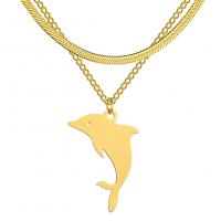 Edelstahl Schmuck Halskette, 304 Edelstahl, mit Verlängerungskettchen von 1.97inch, Dolphin, Doppelschicht & Modeschmuck & unisex, keine, 15.50x22.50mm, verkauft per ca. 14.57 ZollInch, ca. 16.14 ZollInch Strang