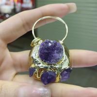 Natürlicher Quarz Anhänger, Amethyst, mit Zinklegierung, goldfarben plattiert, DIY, gemischte Farben, 67x35mm, verkauft von PC