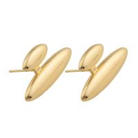 Messing oorbelknoppen, plated, voor vrouw, gouden, 15x30x3mm, Verkocht door pair