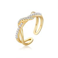 Kubieke Circonia Micro Pave Brass Ring, Messing, met Plastic Pearl, echt goud verguld, mode sieraden & micro pave zirconia & voor vrouw, wit, nikkel, lood en cadmium vrij, Ring inner diameter:17mm, Verkocht door PC