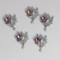 Zinc alliage strass Pendants, alliage de zinc, étoile, Placage de couleur argentée, DIY & avec strass & double trou & creux, multicolore, protéger l'environnement, sans nickel, plomb et cadmium, 15x19.30x5mm, Vendu par PC