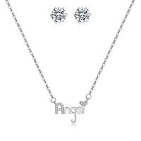 Set de Joyería de Latón, Pendiente de stud & collar, metal, con cúbica circonia, con 2Inch extender cadena, chapado en color de plata, para mujer, libre de níquel, plomo & cadmio, longitud aproximado 17 Inch, Vendido por Set