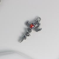 Zink Legierung Strass Anhänger, Zinklegierung, Kreuz, silberfarben plattiert, DIY & mit Strass, rot, frei von Nickel, Blei & Kadmium, 20.40x38x7.20mm, verkauft von PC