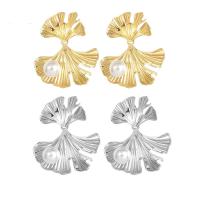 Stainless Steel Drop Earring 304 Stainless Steel with Plastic Pearl Ginkgo Leaf plated fashion jewelry & for woman Sold By Pair