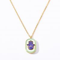 Collier Evil Eye bijoux, laiton, Placage de couleur d'or, pavé de micro zircon & pour femme & double face, doré, protéger l'environnement, sans nickel, plomb et cadmium, Longueur Environ 15.75 pouce, Vendu par PC