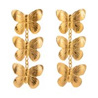 Cruach dhosmálta Buail Earring, 304 Cruach dhosmálta, Féileacán, plátáilte, jewelry faisin, óir, 19.80x48.40mm, Díolta De réir Péire