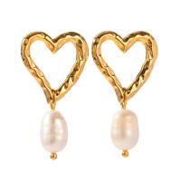 Cruach dhosmálta Buail Earring, 304 Cruach dhosmálta, le Pearl Plaisteacha, Croí, plátáilte, jewelry faisin, óir, Díolta De réir Péire