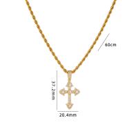 Cubic Zircon Micro Pave Mässing Halsband, med 304 rostfritt stål, Cross, plated, Unisex & micro bana cubic zirconia, fler färger för val, Längd Ca 60 cm, Säljs av PC