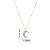 Cubic Zircon Micro Pave Brass Necklace with 304 Stainless Steel with 5CM extender chain Moon plated micro pave cubic zirconia & for woman & enamel Length Approx 40 cm Sold By PC