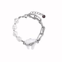 Pulseira de aço titânio, Partículas de aço, with Concha de resina, with 5cm extender chain, joias de moda & para mulher, cor original, comprimento Aprox 18 cm, vendido por PC