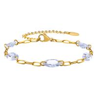 Pulseira de aço titânio, Partículas de aço, with zircone em forma de cubo, with 1.97inch extender chain, joias de moda & para mulher, dourado, comprimento Aprox 6.89 inchaltura, vendido por PC