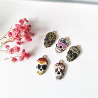 Zinc Alloy Enamel Pendants Skull gold color plated DIY Sold By Bag