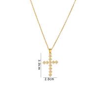 Cubic Zircon Micro Pave Brass Necklace with 304 Stainless Steel with 5CM extender chain Cross plated & micro pave cubic zirconia & for woman golden Length Approx 40 cm Sold By PC