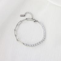 Pulseira de aço titânio, Partículas de aço, joias de moda & micro pavimento em zircônia cúbica & para mulher, níquel, chumbo e cádmio livre, vendido por PC