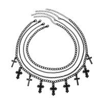 Sinc Alloy Muince, le slabhra iarann, le 2.7inch slabhra extender, Cross, péinteáilte, multilayer & stíl Punc & Oíche Shamhna Jewelry Gift & do bhean, dubh, Fad Thart 13.8 Inse, Thart 17.7 Inse, Thart 15.7 Inse, Díolta De réir PC