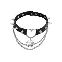 PU Halskæde, med jern kæde & Zinc Alloy, Heart, platin farve forgyldt, flerlags & Wie th Rive t s én d & punk stil & for kvinde, Længde Ca. 15.7 inch, Solgt af PC