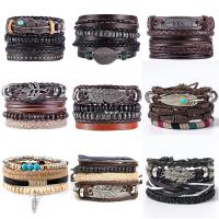 Kuhhaut Armband-Set, mit Türkis & Wachsschnur & Holz & Zinklegierung, Vintage & mehrschichtig & unisex & verschiedene Stile für Wahl, Länge ca. 7 ZollInch, verkauft von PC